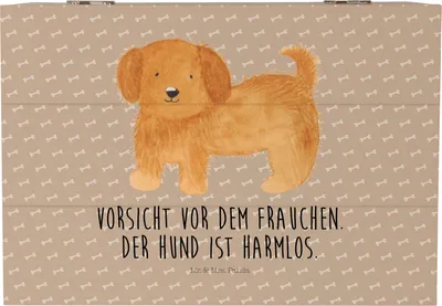 Produktbild von Mr. & Mrs. Panda Holztruhe Hund Flauschig 22 x 15 cm - Hundeglück - Geschenk, Geschenkbox, Witzig, Aufbewahrungsbox Holz, geschenkkiste, Hundebesitzer, Schatzkiste, Hunde