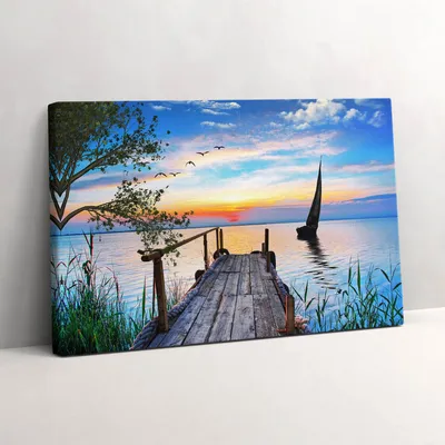 Produktbild von Seelandschaft mit einem Boot – Leinwandbild Wandbild – 30x20 cm – Leinwandbilder – Wandbilder – Schlafzimmer – Flur