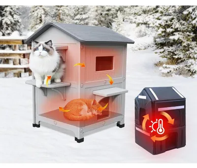 Produktbild von Katzenhaus Outdoor Winterfest Wetterfest Grau 55x53x86 cm HDPE 2-stöckig