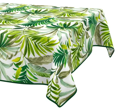 Produktbild von Tischdecke 140x220cm Rechteckig Grün abwaschbar Baumwolloptik Palmenblätter Grün wetterfest mit Saumkante