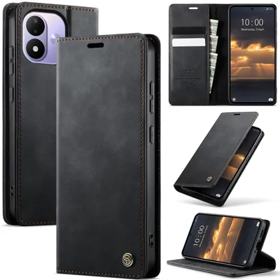 Obrázek produktu pro Kožené pouzdro pro Xiaomi Redmi Note 17 4G/5G, RFID ochranou, magnetickým zavíráním, přihrádkami na karty a funkcí stojánku Černý