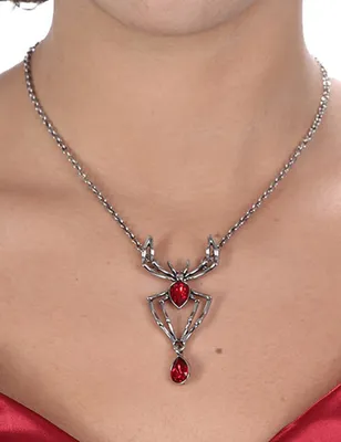 Produktbild von Halskette "Spinne mit rotem Strass" | Silber Rot - Schmuck Halloween Kostüm Hexe Vampir