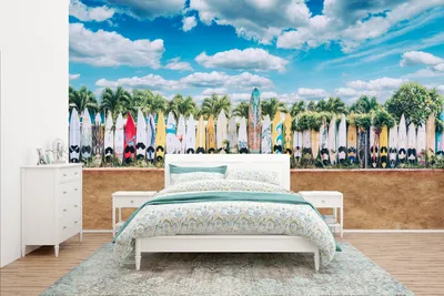 Produktbild von MuchoWow® Fototapete für Wohnzimmer oder Schlafzimmer Wandtapete Vinyl Motivtapete Surfbretter in einer Reihe - 435x260 cm - Kinderzimmer