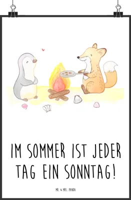 Produktbild von Mr. & Mrs. Panda Bild Sommer Sonntag DIN A4 - Weiß - Geschenk, Summer Vibes, Kuscheln, Wandbild, Sommerferien, Emotionen, Sommergefühle, Plakat, Strand, Sommerprodukte