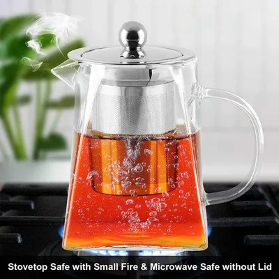 Produktbild von Glaskochtopf mit Edelstahl-Teefilter, hitzebeständig, ideal für Tee und Kaffee (900 ml)