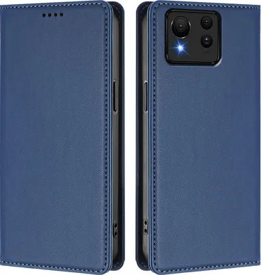 Image de Étui en cuir pour Asus Zenfone 11 Ultra, étui à rabat magnétique en cuirPolyuréthaneavec support, bleu foncé