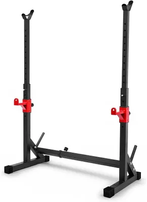 Produktbild von Squat Rack Hantelständer, höhenverstellbar bis 160cm, Schwarz | 16-stufige Höhenverstellung & 7-stufige Breitenanpassung, mit Safety-Spotter, werkzeuglose Montage, bis 200 kg