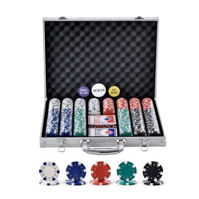 Immagine prodotto di Set di fiches da poker - Set da poker da 500 pezzi non marcato - Valigetta da poker in alluminio con carte da gioco, fiches e dadi - Set completo per 9-10 giocatori per Texas Hold'em, Blackjack e altro.