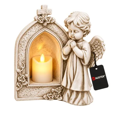 Zdjęcie produktu dla BAUSTER® Anioł w kapliczce ze świecą LED, lampion nagrobny