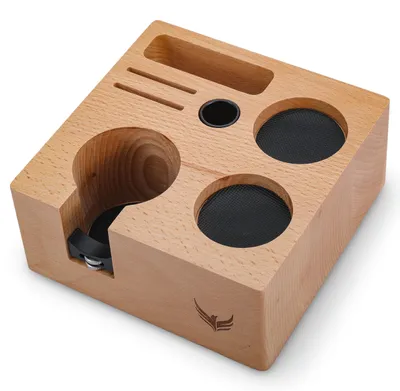 Espresso-Stampfstation 58 mm, Buchenholz, Organizer für Barista-Zubehör