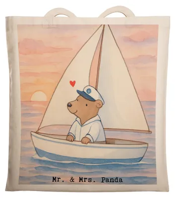 Produktbild von Mr. & Mrs. Panda Schultasche Bär Segeln Design - Weiß - Geschenk, Segelboot, Segelschule, Tasche, Laptoptasche, Tote Bag, Segeltörn, totebag, Yachtclub, Jutebeutel