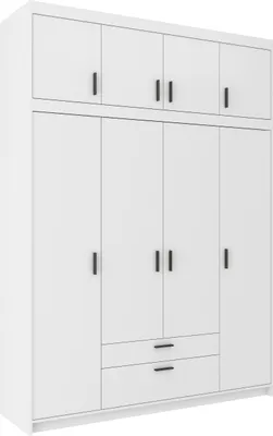 Produktbild von Tkmoebel 4-türiger Kleiderschrank + Aufsatz LENA 4D laminierte Platte Breite 176cm ,Weiß