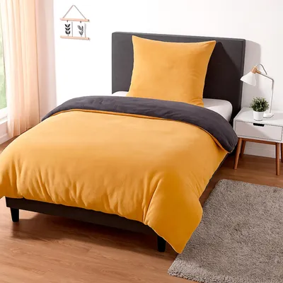Produktbild von Heimtexland Teddy Flanell Wende Bettwäsche Set I Winter Bettbezug I kuschelig weich und warm I Kopfkissen 80x80 I Bettdecke 135x200 I Cashmere Touch Geschenkidee Weihnachten Typ751 Curry