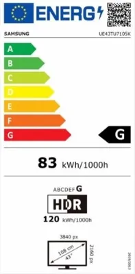 An energy efficiency label for a Samsung television.