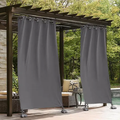 Image de Rideaux d'extérieur, ensemble de 2, dimensions 132 x 243 cm, couleur gris foncé, pour terrasse