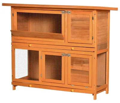 Produktbild von Kaninchenstall aus Holz für draußen - Hasenstall mit Haus - 2-stöckiger Freilauf - 122x48x100 cm