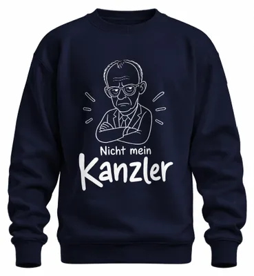 Imagen del producto de "No es mi canciller" - Declaración de Friedrich Merz. Sudadera con estampado sarcástico de la CDU. Color azul marino, talla L
