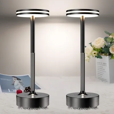 Image de Lampes de table LED rechargeables sans fil, capacité de 5000 mAh, lot de 2, couleur noire