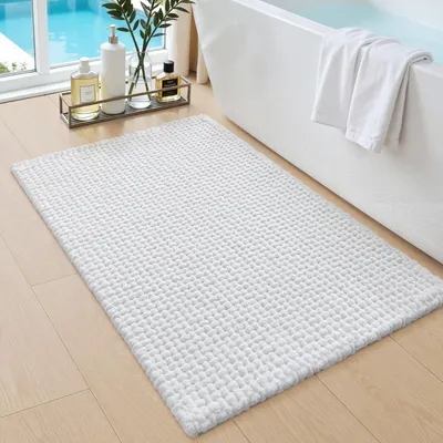 Immagine prodotto di Tappetino da bagno in chenille, 50 x 80 cm, bianco, morbido, assorbente, antiscivolo, lavabile
