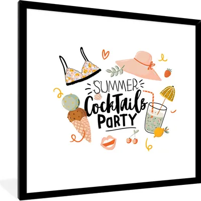 Produktbild von MuchoWow® Gerahmtes Poster Sommer - Cocktail - Hut 40x40 cm - Poster mit Schwarzem Bilderrahmen Wandposter Rahmen Foto Bilder - Mit Rahmen - Wanddekoration Schlafzimmer