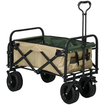 Produktbild von Bollerwagen Faltbar 110 L bis 100 kg Teleskopgriff Stahlrahmen 94x57 cm Khaki