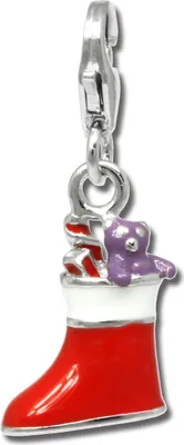 Produktbild von SilberDream Charm Anhänger Weihnachtsstiefel rot 925er Silber Emaille FC810R