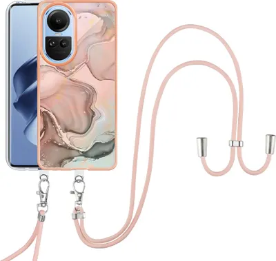 Image de Etui avec sangle pour Oppo Reno10 5G, bumper TPU à motifs, étui de protection avec sangle ajustable Beige