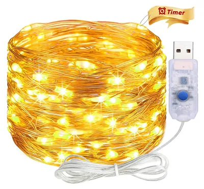 USB-Lichterkette mit Timer, 2 m, 20 LED, warmweiß, Kupferdraht