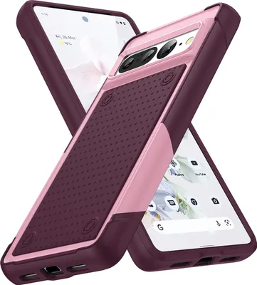 Produktbild von Für Google Pixel 7 Pro Hülle Militärqualität Stoßfest Hybrid 2 in 1 Hart PC Weich TPU Handyhülle Pink Rot