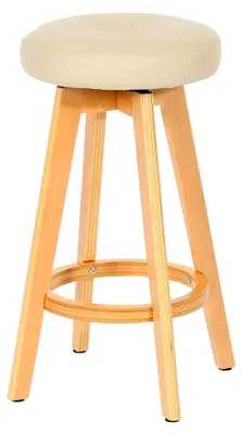Produktbild von Drehbarer Barhocker mit einer Sitzhöhe von 67 cm aus Holz und Kunstleder in Creme mit hellen Beinen