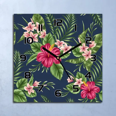 Produktbild von Wanduhr Echt-Glas-Küchenuhr Exotische Blumen Quarz Lautlos 30x30 Deko Bilder