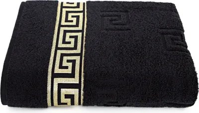Produktbild von Luxus Medusa Badetuch 100x150 cm - Schwarz - feinste Ringgarn Baumwolle / Jacquard Webung / Hochflor Frottee mit Medusa Flachprägung und goldener Medusa Bordüre