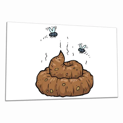 Produktbild von Wallario Herdabdeckplatte aus Glas, Größe 80 x 52 cm 1-teilig, Motiv Comic Scheißhaufen mit Fliegen
