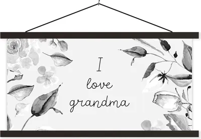 Produktbild von MuchoWow® Textilposter Sprüche - Zitate Ich liebe Oma - Muttertag - Blumen - Geschenk - Schwarz und weiß 120x60 cm mit schwarzem Rahmen - Dekoration Schlafzimmer