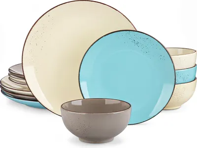 Produktbild von vancasso klassische Kombiservice, 12-tlg Geschirrset aus Porzellan für 4 Personen, (Erdfarben, Hellblau, Cremefarben, Beige)