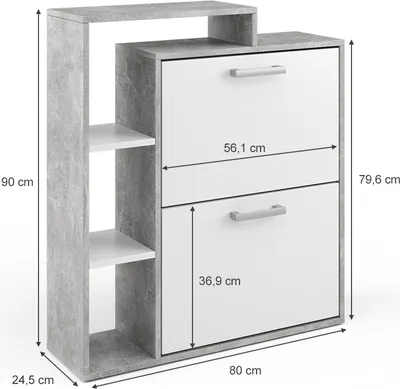 Image de Meuble à chaussure Vicco Orlando blanc/béton 24.5x90cm, Model 34110
