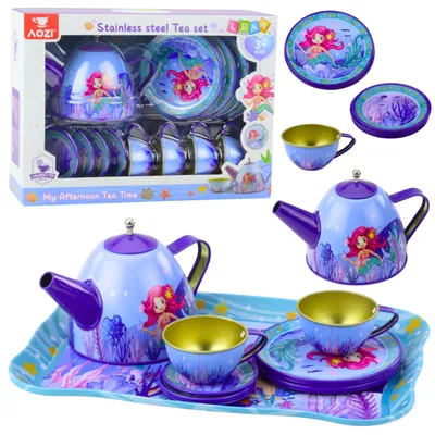 Immagine prodotto di Set da tè per bambini in metallo con tazze, bollitore e vassoio a forma di sirena