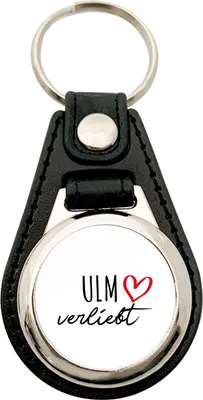 Produktbild von Huuraa Schlüsselanhänger Ulm verliebt Metall mit Kunstleder Schlüsselring Einkaufswagenchip Geschenkidee