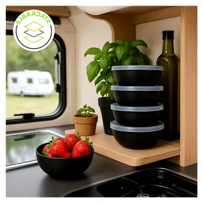Produktbild von Müslischalen mit Deckel 6 Stück - 14 cm / 500 ml - schwarz matt - bruchfeste Plastikschüsseln