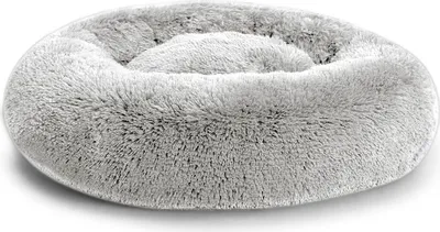 Produktbild von Hundebett SD – Flauschiges Donut-Kissen aus langem Plüsch, waschbares Katzen- und Hundebett in verschiedenen Größen (L ?90cm, Hellgrau)