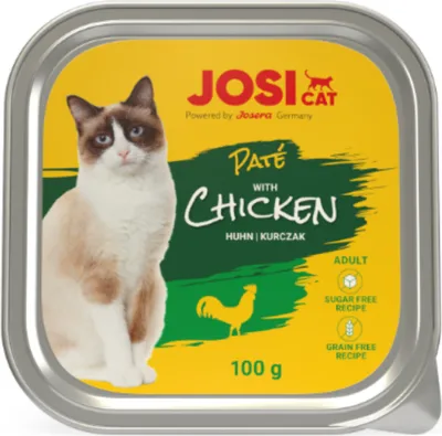 Produktbild von Josera JosiCat Pate Chicken - Nassfutter für ausgewachsene Katzen in Form von Hühnerpastete, 10 Schalen à 100g