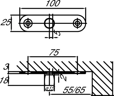 Technical drawing showing dimensions and specifications of a door fitting.