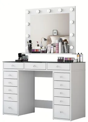Image de Coiffeuse avec miroir en bois « Baria » - 120 x 44 x 80 cm - Blanc