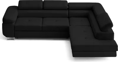 Produktbild von Lisa Design Zaria - Ecksofa rechts 5-Sitzer Schlaffunktion und Bettkasten und Kopfstützen aus veganem Leder , Schwarz