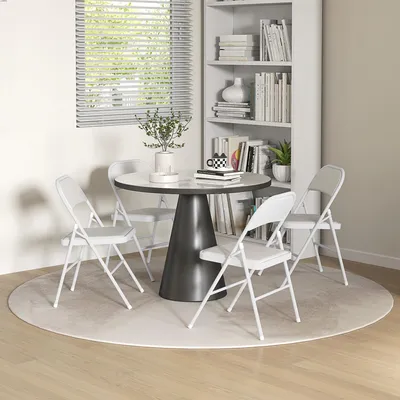 Zdjęcie produktu dla Zestaw 4 krzeseł składanych z tapicerką, krzesła biurowe ze sztucznej skóry i stalową ramą, białe | 46 x 45 x 78 cm | nośność do 120 kg | zajmują mało miejsca
