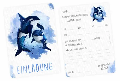 Produktbild von Einladungskarten Kindergeburtstag 10 Stück mit Umschlägen Orca, Partykarten