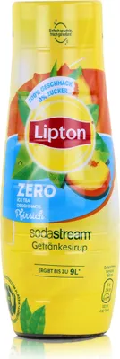 A bottle of Sodastream Lipton Ice Tea syrup with peach flavor.