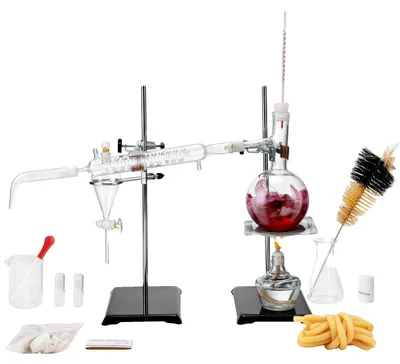 Produktbild von VEVOR Labor-Destillationskit, 3,3 Boro Labor-Glaswaren-Destillationskit mit 24, 40 Gelenk, 1000ml ätherisches Öl Destillationsapparat Kit, 32-teiliges Set von Glasgeräte-Ausrüstung, 1, 500 ml