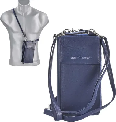 Produktbild von Greenburry Vintage Leder Handy Bag Geldbörse für 8x16cm Smartphones maritim zum Umhängen