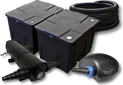 Produktbild von SunSun Komplettset: CBF-350B Teichfilter bis 60000 L Teichfilteranlage als Durchlauffilter, CTF-6000 SuperECO Teichpumpe 6000l/h 40W, CUV-224 Teichklärer UVC Klärer mit 24W, 25m Teichschlauch 25 mm